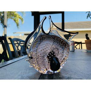 Murano ICET Pink Black Clear Art Glass Fish Figurine Paperweight
